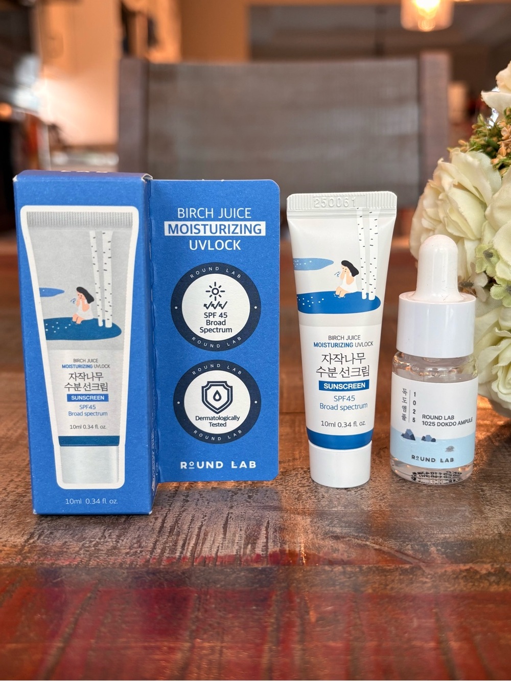 New ROUND LAB Birch Juice UVLOCK Sunscreen SPF 45 Mini & 1025 DOKDO Ampule!